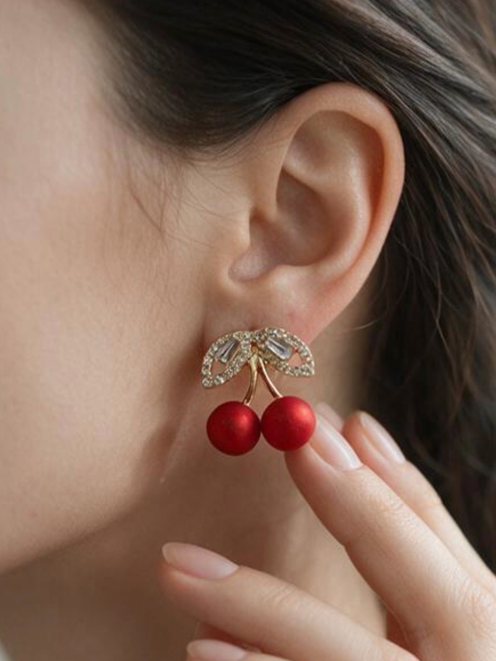 Elegant Red Cherry Crystal Drop Earrings
